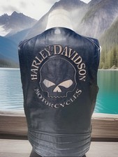 Harley-Davidson Men Reflective Wille G Skull Leather Vest Medium AUTHENTIC