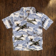 Vintage WWII Aircraft Fighter Planes Hawaiian Shirt Military 80s 90s Floral M