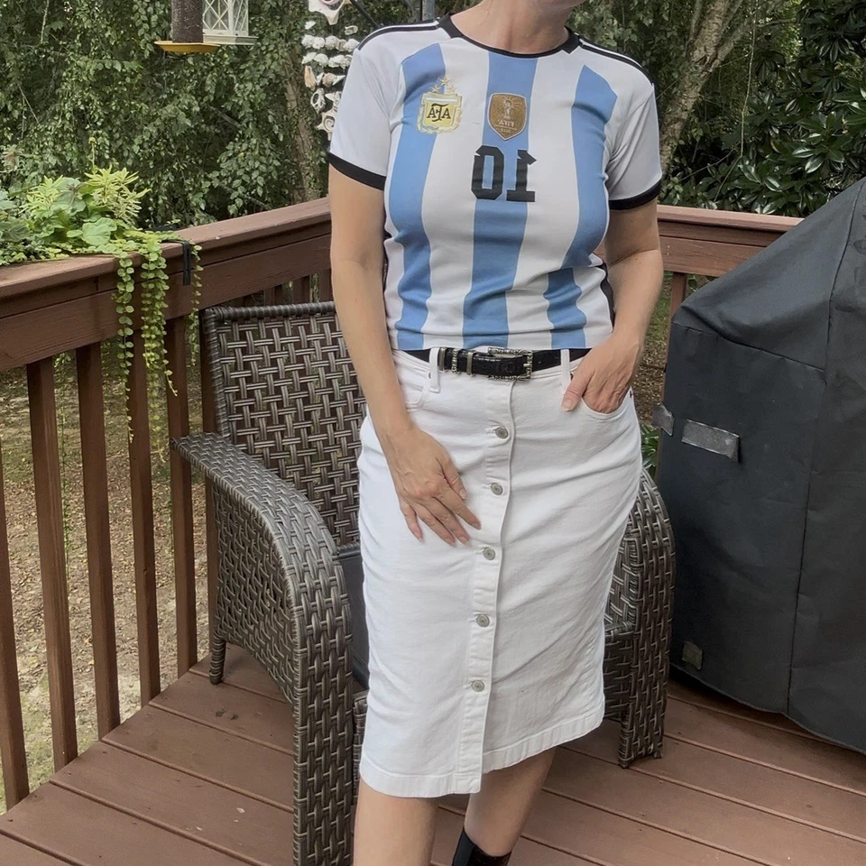 Polo Ralph Lauren White Button-Front Denim Midi Skirt | Preppy Chic | Size 8 - Image 2 of 4