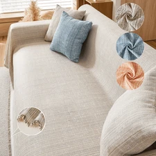 Textured Linen-Style Sofa Throw Blanket Washable Couch Cover Pet & Kid Friendly