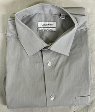 Calvin Klein Men's Wrinkle Resistant Dress Shirt, Gray Stripe 16-16.5-34/35 