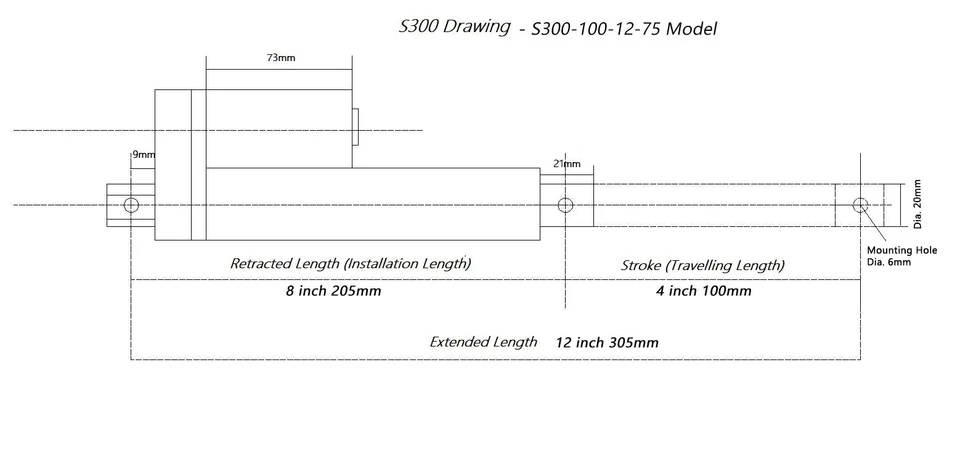 12V DC 4 inch Stroke Linear Actuator Heavy Duty 750N 165lbs Maximum Lift - Image 4 of 4