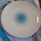Set of 3Vintage Anchor Hocking Fire-King Milk Glass Blue Mosaic Dinner 10" Plate