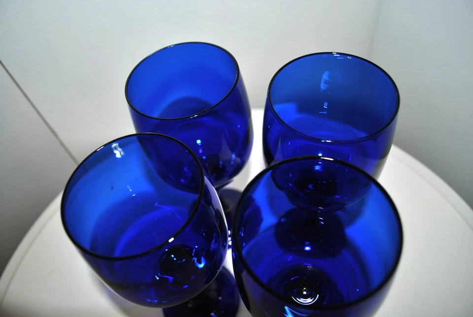 Libbey Glass Wine set-4x Vintage cobalt blue art glass- Stunning Marked GC - Image 4 of 4