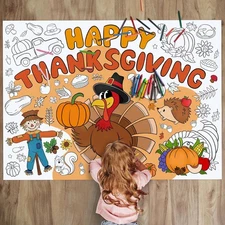 Fall Thanksgiving Coloring Poster 43.3x31.5 Inches Giant Drawing Large, white 