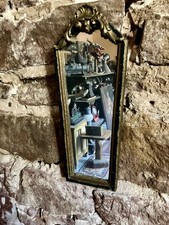 Petit Miroir Ancien En Bois Sculpté Forme Cercueil Cabinet De Curiosités 