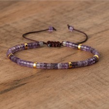 Natural Gemstone Amethyst 4mm Bead Braided Macrame Cord Bracelet UK