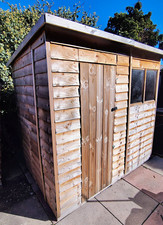 Wooden Brown Pent Roof Garden Shed, Overlap Cladding, Single Door with Window