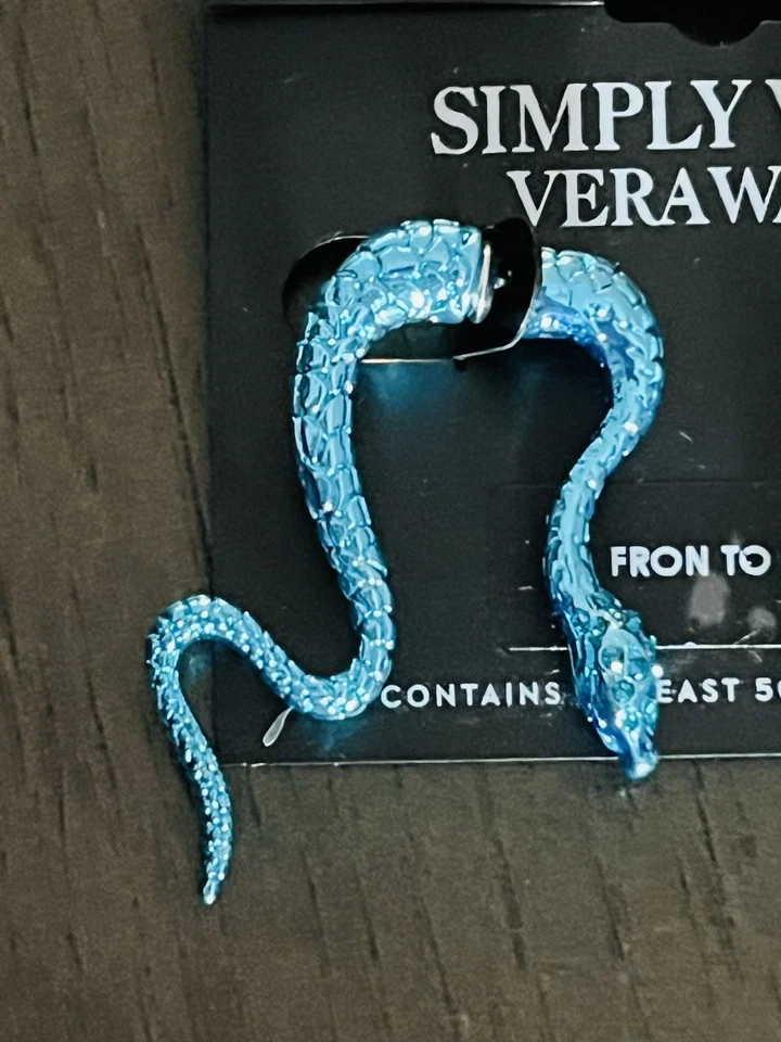 Pendientes colgantes Vera Wang AZUL SERPIENTE ADELANTE HACIA ATRÁS Post perforados cristal nuevos con etiquetas Foto 4 de 4