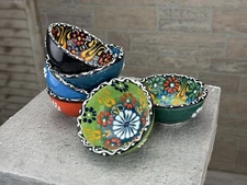 Handmade Turkish Ceramic Bowl - Set of 6  - Floral Ceramic Dipping sauce Pottery