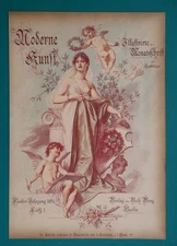 QUEEN OF ART Cupid Artist Cherub Crowning Muse - 1889 COLOR Print