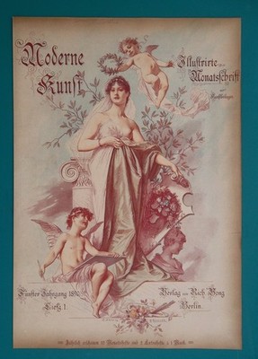 QUEEN OF ART Cupid Artist Cherub Crowning Muse - 1889 COLOR Print