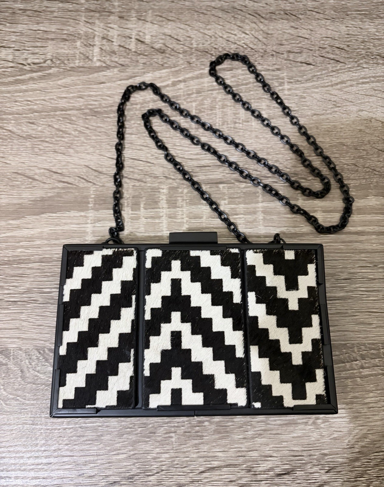 ZARA Geometric Patterned Leather Statement Clutch - image 1
