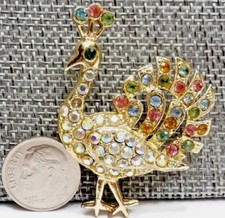 A49) Vintage Crystal Peacock Pin - Brooch