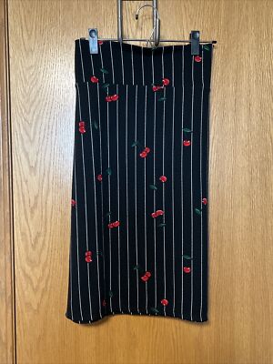 LULAROE 2XL 2x Large CASSIE Black & White Stripe cherries Unicorn Skirt NWT New