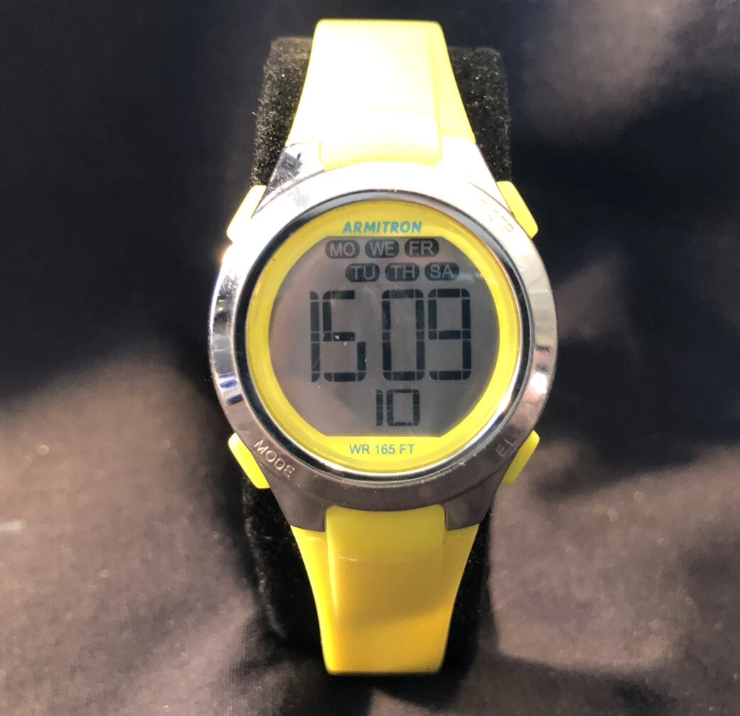 Armitron Digital Pro Sport WR 165ft Yellow Silicone Band Working