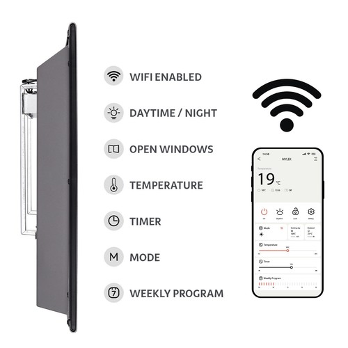 Mylek Slimline WIFI Radiator Panel Heater Electric Charcoal Grey ECO Wall Mount - Picture 7 of 49