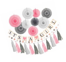 pink and gray baby shower decorations