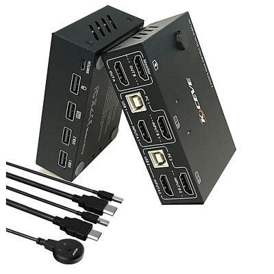   KCEVE DP HDMI USB 3.0 KVM Switch 2 Computer 2 Monitors, Dual Monitor 4K@60Hz  