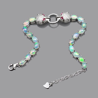 13 Gramm natürliches .925 massives Sterlingsilber äthiopischer Opal Edelstein Armband