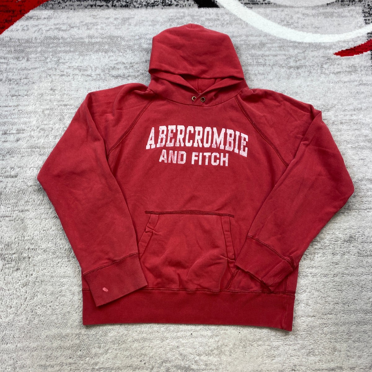 Vintage Abercrombie & Fitch Hoodie Large Red White Reverse Weave