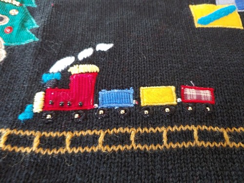Vintage 3d Christmas Sweater Ugly Mock Turtleneck Pullover Gift Tree Train M - Picture 4 of 12
