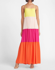 nwt EXPRESS soldout tiered colorblock maxi dress xs