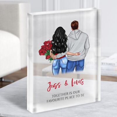 Rote Rosen zusammen Geschenk für Sie oder Ihn personalisiert Paar klar Acrylblock