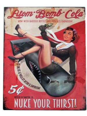 Blechschild Atom Bomb Cola Pin Up Girl Reklameschild Deko 20x25 cm