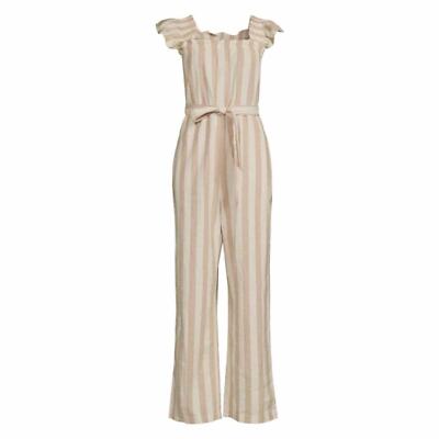 VERO MODA Belted Linen Blend Stripe Jumpsuit Size XL