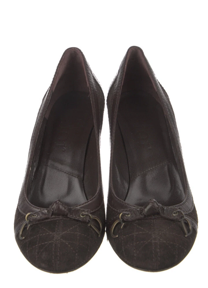 Talons en daim marron Christian Dior Cannage avec garniture en cuir verni