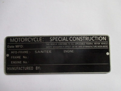 Typenschild Santee Schild plate tag S69