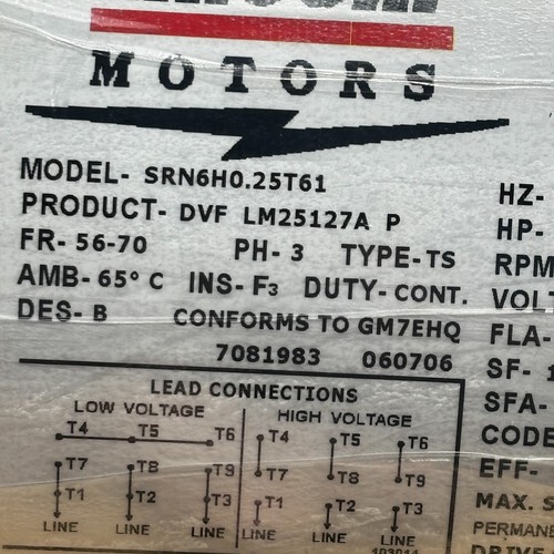 LINCOLN .25HP 1/4HP LM25127A SRN4H0.25T61 MOTOR CVF FR:56-60 PH3 1725 - Picture 8 of 13