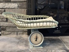 Vintage Wicker Baby Scale Basket Pillow Metal Nursery Antique