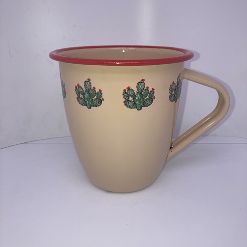 Marble Canyon Southwestern Prickly Pear Cactus Enamelware Mug Tan Red Green Cute