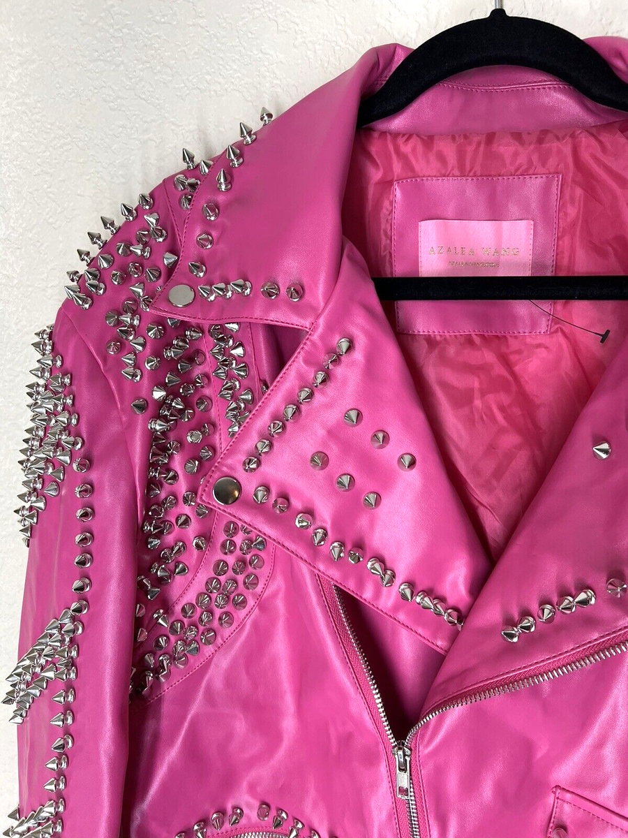 AZALEA WANG Pink SOFI-X Faux Vegan Leather Studded Moto Jacket 1X