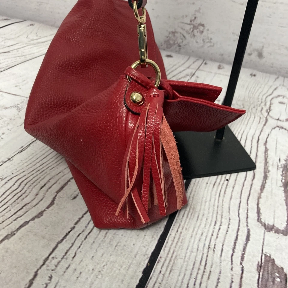 Bolso de mano de cuero genuino rojo sin marca hecho en Italia correa de cadena plegable Foto 4 de 4