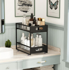 2 Tier Under Sink Organizers And Storage With Sliding Track Black
