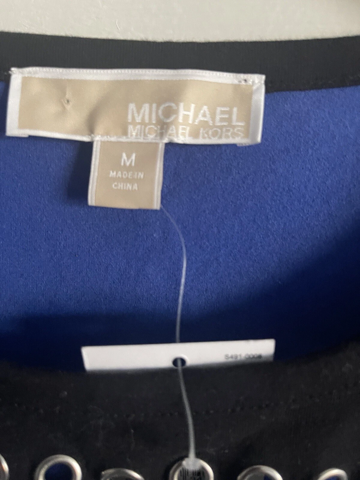 MICHAEL KORS Vestito Donna Blu Nero Tono Argento Passamaneria Manica Corta M Nuovo con etichette