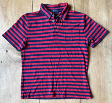 Polo Ralph Lauren Boy's Shirt-Size XL 18/20-Red Navy Blue Striped-Collar-Pocket