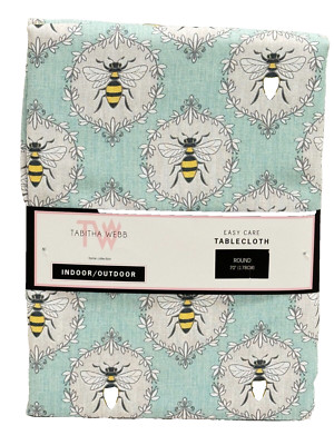 Tabitha Webb NAPOLEON BEE 70'' ROUND Indoor Outdoor Fabric Tablecloth  Aqua