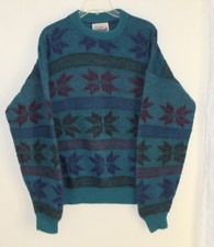 VTG 70s 80s Men's ALPS New England 100 Pure Wool Snowflake Nordic Sweater Sz XL