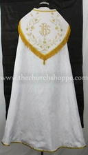 White  Cope & Stole Set with IHS embroidery,capa pluvial,far fronte