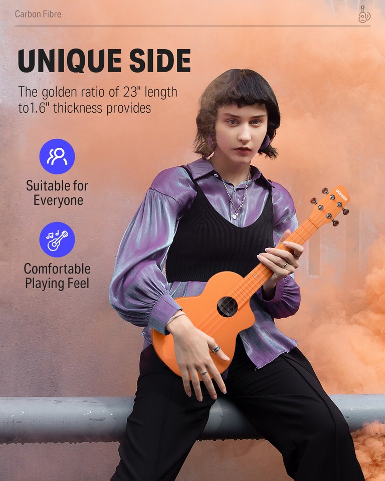 Donner DCF100 Carbon Fiber Ukulele 23" Concert Ukalele Ukelele + Gig