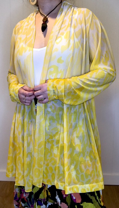 Susan Graver S Yellow Sheer Thin Leopard Boho Mesh Robe Cardigan Duster