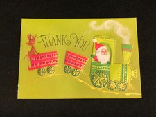 Vintage Retro Hallmark Christmas Card Santa Reindeer Train Embossed Unused