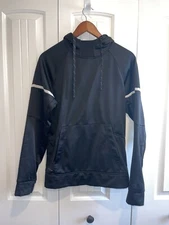 Layer 8 black with white stripes on arm Mens size small fleece lined hoodie