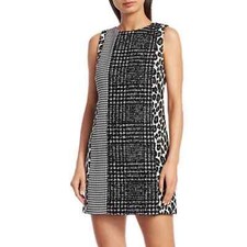 Alice & Olivia Clyde Tweed Leopard Herringbone Wool Blend Shift Dress 8