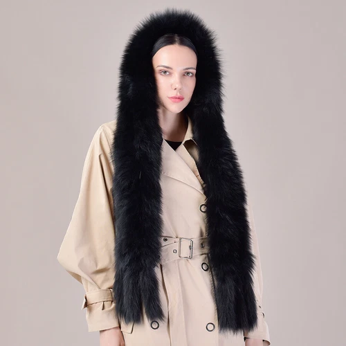 Women Real Knitted Fox Fur Hat Hooded Scarf Long Neck Collar Scarves Winter - Picture 29 of 29