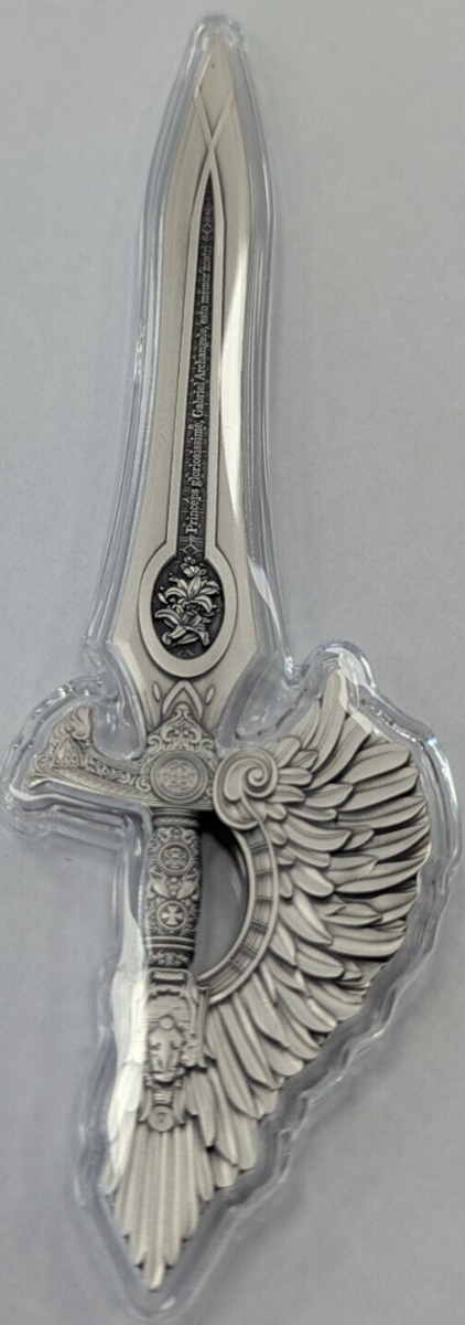 Sword of St. Gabriel 2.5 oz 999 Silver High Relief Art Bar in